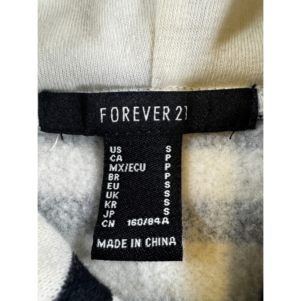 Forever 21 Striped Cropped Zip Up Hoodie Black Cream Small Sweatshirt - Picture 3 of 5